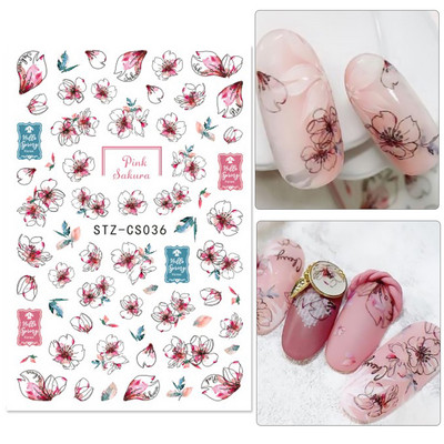 3D Sakura Fecske matricák körömön Nap Virág Levél Madár Rajzfilm Orchidea Csúsztató Vízfesték Köröm Design Manikűr SAF844-853