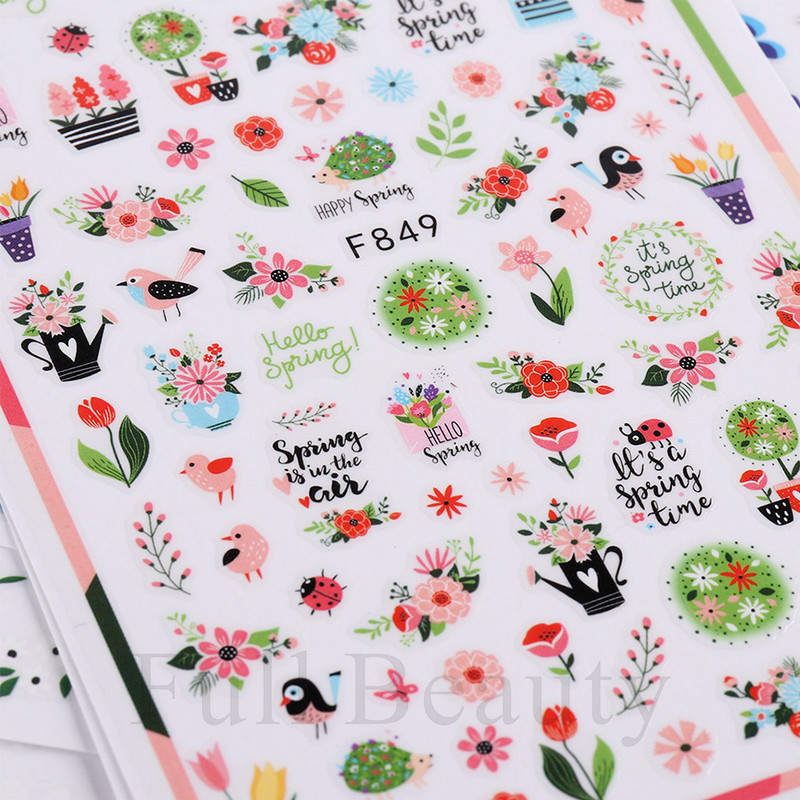 3D Sakura Fecske matricák körömön Nap Virág Levél Madár Rajzfilm Orchidea Csúsztató Vízfesték Köröm Design Manikűr SAF844-853