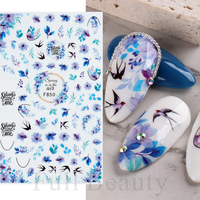 3D Sakura Fecske matricák körömön Nap Virág Levél Madár Rajzfilm Orchidea Csúsztató Vízfesték Köröm Design Manikűr SAF844-853