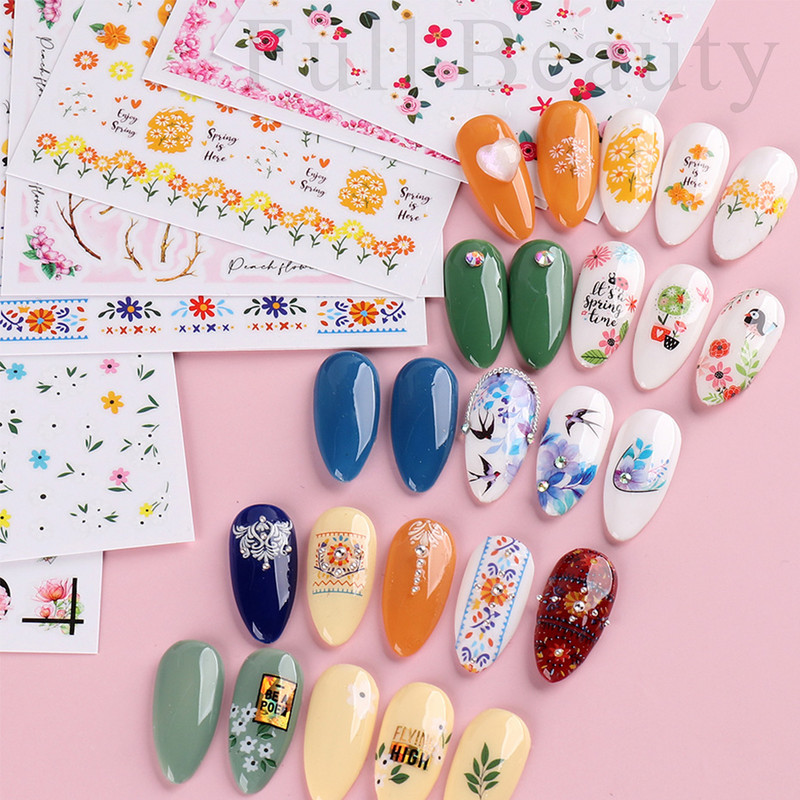 3D Sakura Fecske matricák körömön Nap Virág Levél Madár Rajzfilm Orchidea Csúsztató Vízfesték Köröm Design Manikűr SAF844-853