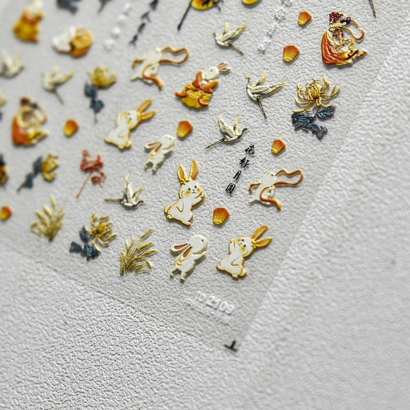 Φεστιβάλ στα μέσα του φθινοπώρου Κινέζικη μυθολογία Rabbit Mooncake Nail Art Αυτοκόλλητα Αυτοκόλλητα Art Idea Αξεσουάρ διακόσμησης T-2109
