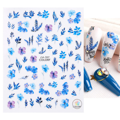 5D Λευκό λουλούδι ανάγλυφο αυτοκόλλητα νυχιών Μπουκέτο Αυτοκόλλητα γάμου Διακόσμηση Αφηρημένα λουλούδια Dreamcatcher Sliders LA5D-K162