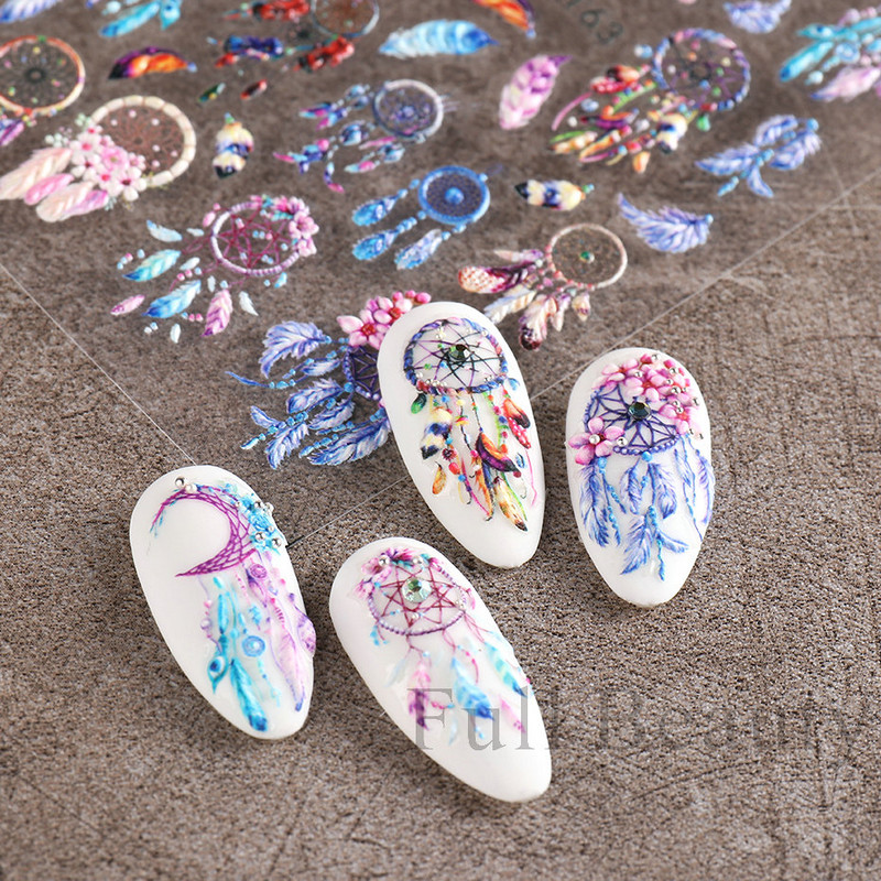 5D Λευκό λουλούδι ανάγλυφο αυτοκόλλητα νυχιών Μπουκέτο Αυτοκόλλητα γάμου Διακόσμηση Αφηρημένα λουλούδια Dreamcatcher Sliders LA5D-K162