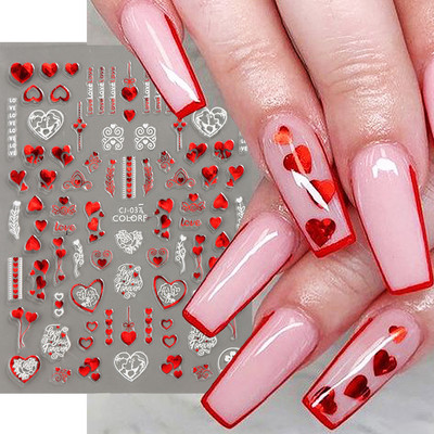 Autocolante 3D pentru unghii Ziua Îndrăgostiților Iubitor de desene animate romantice Trandafir roșu Kiss Bride Sliders Full Wrap On Nail Accessories GLCJ037-45