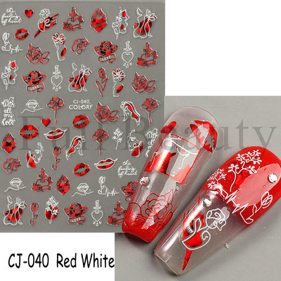 3D стикери за нокти за Свети Валентин Романтичен анимационен любовник Червена роза Целувка на булката Плъзгачи Пълна опаковка Аксесоари за нокти GLCJ037-45