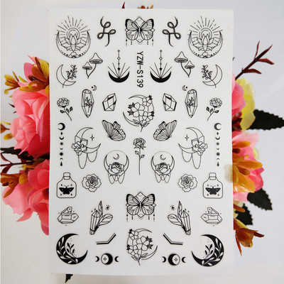 3D matricák a körmökön Geometria Hold Nap köröm matrica Pillangó Lotus csúszkák körmökhöz Manikűr Decoraciones Kiegészítők