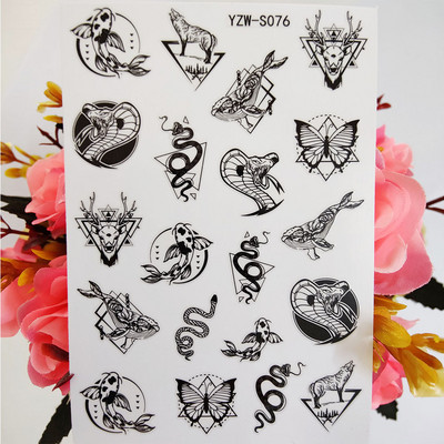 3D matricák a körmökön Geometria Hold Nap köröm matrica Pillangó Lotus csúszkák körmökhöz Manikűr Decoraciones Kiegészítők