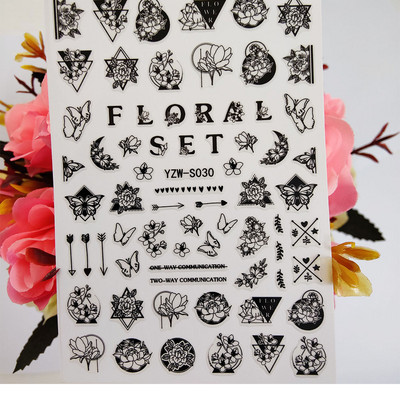 3D matricák a körmökön Geometria Hold Nap köröm matrica Pillangó Lotus csúszkák körmökhöz Manikűr Decoraciones Kiegészítők