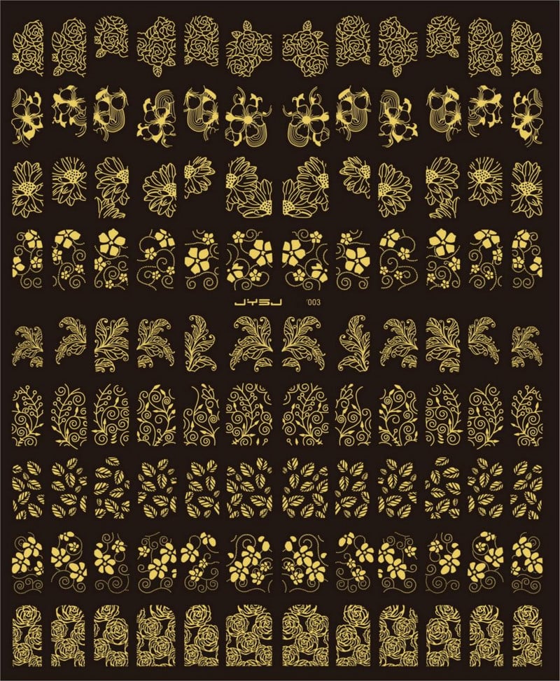 108db/lap Arany/ezüst fém virágcsipke 3D körömhöz 6 színű fém bronzosító matrica matrica DIY körömmatrica (18,40 cm x 21,40 cm)