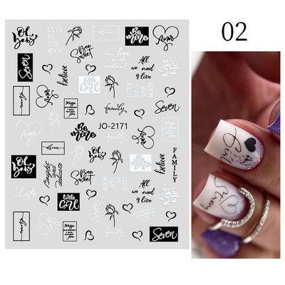 Σειρά για την Ημέρα του Αγίου Βαλεντίνου 3D αυτοκόλλητα νυχιών τέχνης Μαύρο Love Heart Slider Κόκκινο χρυσό Ρομαντικά χαλκομανίες Αξεσουάρ νυχιών Μανικιούρ