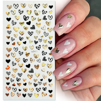 Σειρά για την Ημέρα του Αγίου Βαλεντίνου 3D αυτοκόλλητα νυχιών τέχνης Μαύρο Love Heart Slider Κόκκινο χρυσό Ρομαντικά χαλκομανίες Αξεσουάρ νυχιών Μανικιούρ