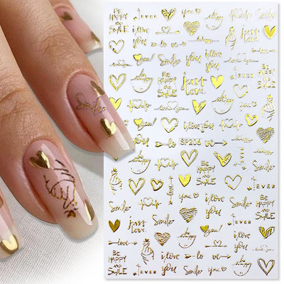 Σειρά για την Ημέρα του Αγίου Βαλεντίνου 3D αυτοκόλλητα νυχιών τέχνης Μαύρο Love Heart Slider Κόκκινο χρυσό Ρομαντικά χαλκομανίες Αξεσουάρ νυχιών Μανικιούρ