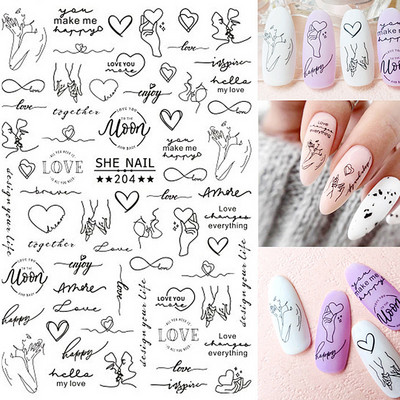 Σειρά για την Ημέρα του Αγίου Βαλεντίνου 3D αυτοκόλλητα νυχιών τέχνης Μαύρο Love Heart Slider Κόκκινο χρυσό Ρομαντικά χαλκομανίες Αξεσουάρ νυχιών Μανικιούρ