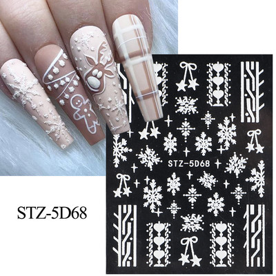 Χαριτωμένο μελόψωμο Man Polar Bear 5D ανάγλυφο αυτοκόλλητο νυχιών Decal Λευκή νιφάδα χιονιού Χριστουγεννιάτικο ντεκόρ Χειμερινό χαραγμένο ρυθμιστικό PPSTZ-5D63