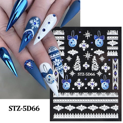 Χαριτωμένο μελόψωμο Man Polar Bear 5D ανάγλυφο αυτοκόλλητο νυχιών Decal Λευκή νιφάδα χιονιού Χριστουγεννιάτικο ντεκόρ Χειμερινό χαραγμένο ρυθμιστικό PPSTZ-5D63