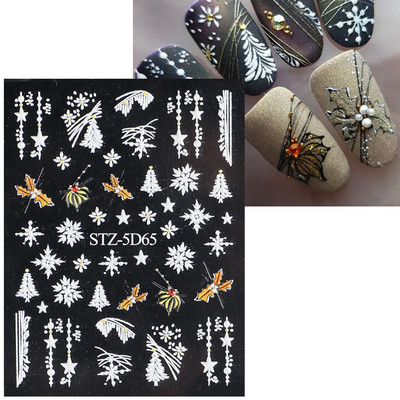 Χαριτωμένο μελόψωμο Man Polar Bear 5D ανάγλυφο αυτοκόλλητο νυχιών Decal Λευκή νιφάδα χιονιού Χριστουγεννιάτικο ντεκόρ Χειμερινό χαραγμένο ρυθμιστικό PPSTZ-5D63