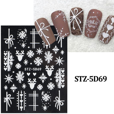 Χαριτωμένο μελόψωμο Man Polar Bear 5D ανάγλυφο αυτοκόλλητο νυχιών Decal Λευκή νιφάδα χιονιού Χριστουγεννιάτικο ντεκόρ Χειμερινό χαραγμένο ρυθμιστικό PPSTZ-5D63