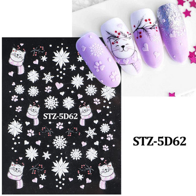 Χαριτωμένο μελόψωμο Man Polar Bear 5D ανάγλυφο αυτοκόλλητο νυχιών Decal Λευκή νιφάδα χιονιού Χριστουγεννιάτικο ντεκόρ Χειμερινό χαραγμένο ρυθμιστικό PPSTZ-5D63