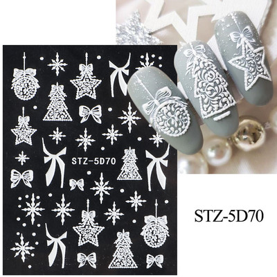 Χαριτωμένο μελόψωμο Man Polar Bear 5D ανάγλυφο αυτοκόλλητο νυχιών Decal Λευκή νιφάδα χιονιού Χριστουγεννιάτικο ντεκόρ Χειμερινό χαραγμένο ρυθμιστικό PPSTZ-5D63