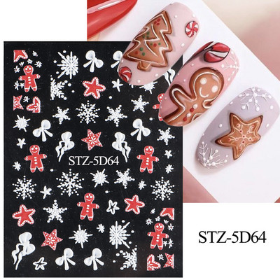 Χαριτωμένο μελόψωμο Man Polar Bear 5D ανάγλυφο αυτοκόλλητο νυχιών Decal Λευκή νιφάδα χιονιού Χριστουγεννιάτικο ντεκόρ Χειμερινό χαραγμένο ρυθμιστικό PPSTZ-5D63