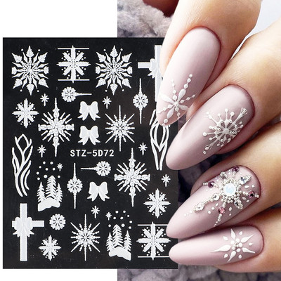 Χαριτωμένο μελόψωμο Man Polar Bear 5D ανάγλυφο αυτοκόλλητο νυχιών Decal Λευκή νιφάδα χιονιού Χριστουγεννιάτικο ντεκόρ Χειμερινό χαραγμένο ρυθμιστικό PPSTZ-5D63