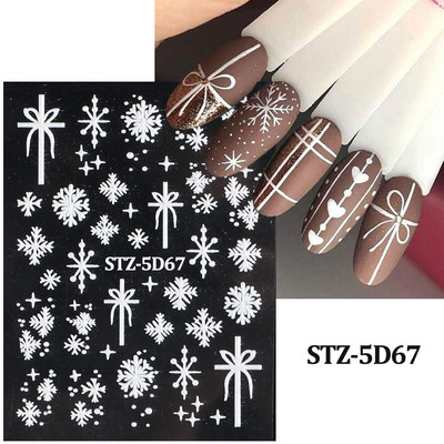 Χαριτωμένο μελόψωμο Man Polar Bear 5D ανάγλυφο αυτοκόλλητο νυχιών Decal Λευκή νιφάδα χιονιού Χριστουγεννιάτικο ντεκόρ Χειμερινό χαραγμένο ρυθμιστικό PPSTZ-5D63