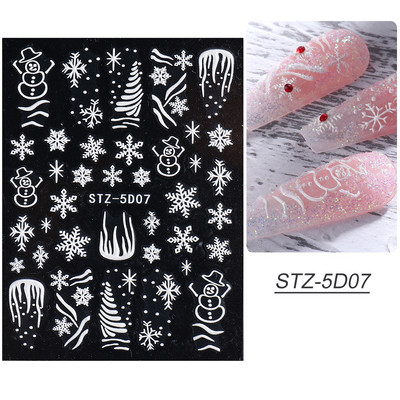 Χαριτωμένο μελόψωμο Man Polar Bear 5D ανάγλυφο αυτοκόλλητο νυχιών Decal Λευκή νιφάδα χιονιού Χριστουγεννιάτικο ντεκόρ Χειμερινό χαραγμένο ρυθμιστικό PPSTZ-5D63