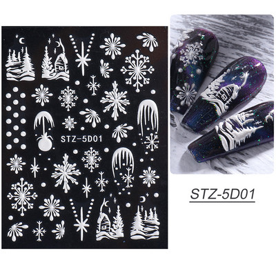 Χαριτωμένο μελόψωμο Man Polar Bear 5D ανάγλυφο αυτοκόλλητο νυχιών Decal Λευκή νιφάδα χιονιού Χριστουγεννιάτικο ντεκόρ Χειμερινό χαραγμένο ρυθμιστικό PPSTZ-5D63