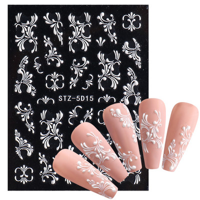 Χαριτωμένο μελόψωμο Man Polar Bear 5D ανάγλυφο αυτοκόλλητο νυχιών Decal Λευκή νιφάδα χιονιού Χριστουγεννιάτικο ντεκόρ Χειμερινό χαραγμένο ρυθμιστικό PPSTZ-5D63