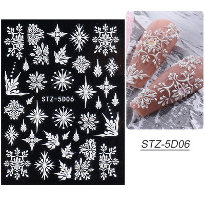 Χαριτωμένο μελόψωμο Man Polar Bear 5D ανάγλυφο αυτοκόλλητο νυχιών Decal Λευκή νιφάδα χιονιού Χριστουγεννιάτικο ντεκόρ Χειμερινό χαραγμένο ρυθμιστικό PPSTZ-5D63