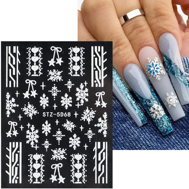 Χαριτωμένο μελόψωμο Man Polar Bear 5D ανάγλυφο αυτοκόλλητο νυχιών Decal Λευκή νιφάδα χιονιού Χριστουγεννιάτικο ντεκόρ Χειμερινό χαραγμένο ρυθμιστικό PPSTZ-5D63