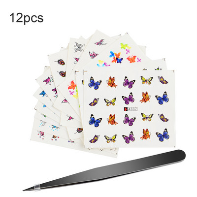 1 pintset +12 küünekleebis vesi lill liblikas kleebised kleebised palju küünte tätoveering DIY täisliigur maniküüri kaunistused