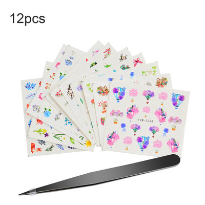 1 pintset +12 küünekleebis vesi lill liblikas kleebised kleebised palju küünte tätoveering DIY täisliigur maniküüri kaunistused