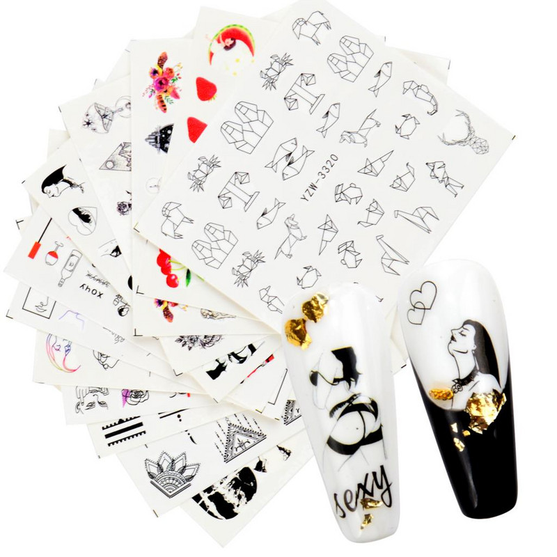 1 pensetă + 12 autocolant pentru unghii, flori de apă, decalcomanii, fluturi, o mulțime de autocolante pentru arta unghiilor, tatuaj, decorațiuni pentru manichiură