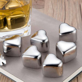 Ледени кубчета от неръждаема стомана с клипс във формата на сърце Охлаждащи камъни Напитки Ледени камъни Охладител за уиски Винен бар Кухненски принадлежности