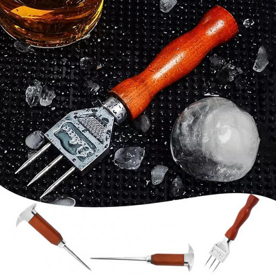 Alegeți de gheață multifuncțional cu trei dinte, mâner din lemn masiv, din oțel inoxidabil, barman pentru cocktailuri, accesorii manuale pentru baruri pentru tocat gheața