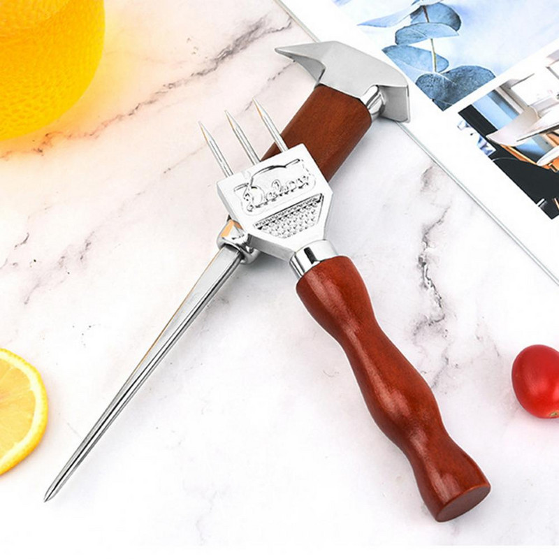 Daugiafunkcis ledo rinktuvas trijų šakų masyvios medienos rankena nerūdijančio plieno kokteilių barmeno rankinis ledo smulkintuvo baro priedai