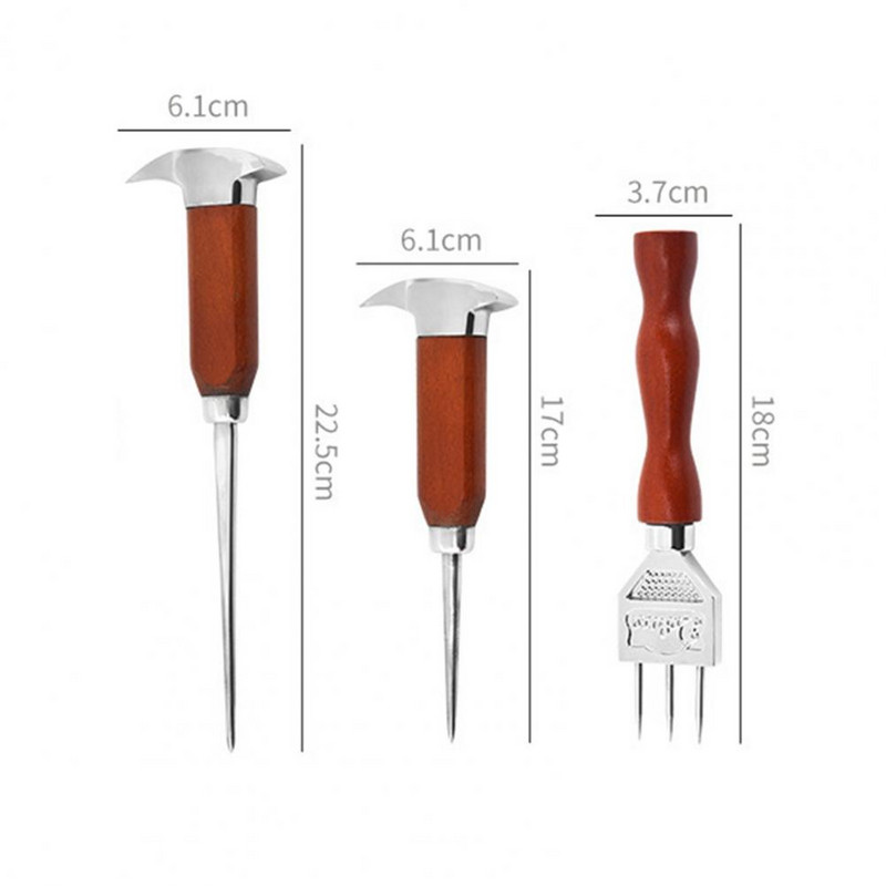 Daugiafunkcis ledo rinktuvas trijų šakų masyvios medienos rankena nerūdijančio plieno kokteilių barmeno rankinis ledo smulkintuvo baro priedai