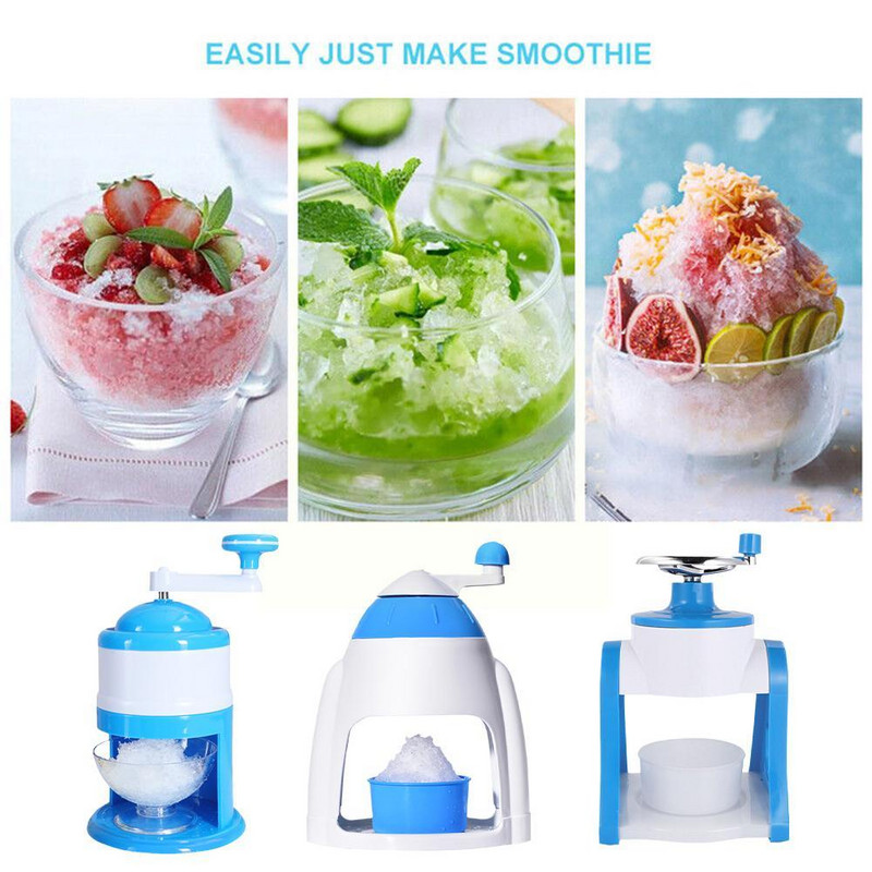 Mėlynos rankenos „pasidaryk pats“ ledo smulkintuvo vadovas, nešiojamasis ledo šlifavimo kokteilis namuose, blokinis ledo gaminimo aparatas, mažas mašininis skustuvas Co D0x3