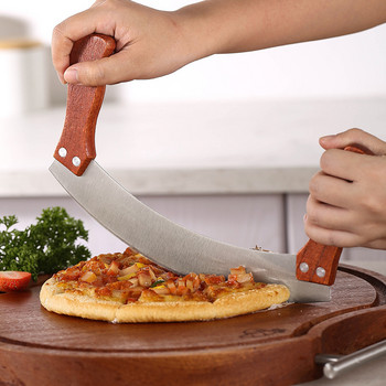 Ξύλινη λαβή από ανοξείδωτο ατσάλι με διπλή λαβή Κόφτης πίτσας Τροχός μαχαίρι Πριονισμένο φτυάρι κουζίνας Εργαλείο ξύστρα ψησίματος