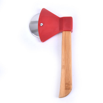 Брадва Бамбукова дръжка Резачка за пица Въртящо се острие Инструмент за рязане на домашна кухня