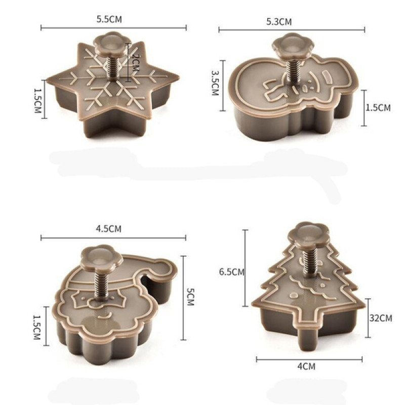 4 db/készlet műanyag sütisütőforma (hóember/hópehely/karácsonyfa/mikulás mintás sütőforma)