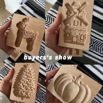 Ξύλινες φόρμες για μπισκότα Μπισκότα ξύλινα καλούπια για μελόψωμο Τύπος 3D κέικ ανάγλυφο Φόρμα ψησίματος Κόφτης κολοκύθας Bakery Gadgets
