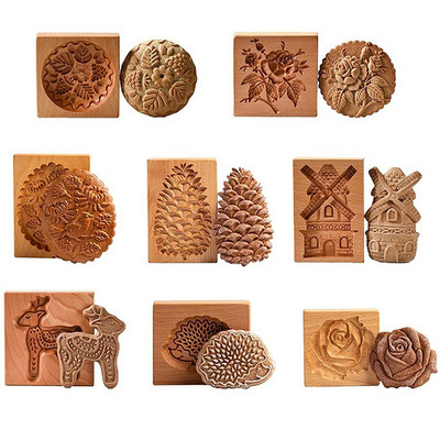 Puidust küpsisevormid Küpsise puidust piparkoogivormid Press 3D kooki reljeef Küpsetusvorm kõrvitsa lõikur Pagari vidinad