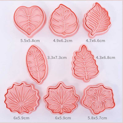 8 tk/komplekt lillekujulised küpsiselõikurid 3D plastist küpsisevormid küpsisetempel DIY fondant koogivorm Köök Küpsetuskondiitritooted Küpsetusnõud