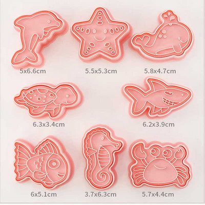 8 tk/komplekt lillekujulised küpsiselõikurid 3D plastist küpsisevormid küpsisetempel DIY fondant koogivorm Köök Küpsetuskondiitritooted Küpsetusnõud