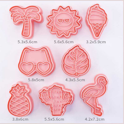 8 tk/komplekt lillekujulised küpsiselõikurid 3D plastist küpsisevormid küpsisetempel DIY fondant koogivorm Köök Küpsetuskondiitritooted Küpsetusnõud