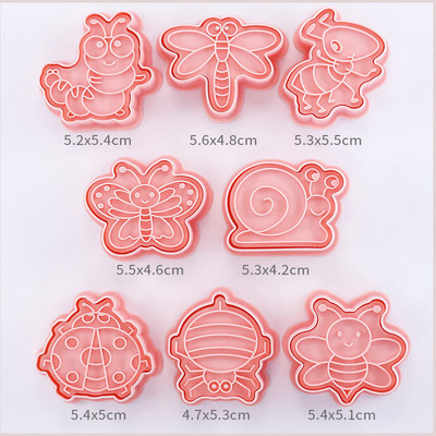 8 tk/komplekt lillekujulised küpsiselõikurid 3D plastist küpsisevormid küpsisetempel DIY fondant koogivorm Köök Küpsetuskondiitritooted Küpsetusnõud