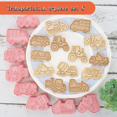 8 bucăți/set de tăietori pentru biscuiți pentru camion de inginerie din plastic 3D cu desene animate, matriță presabilă pentru biscuiți, ștampila pentru prăjituri, bucătărie, coacere, produse de patiserie