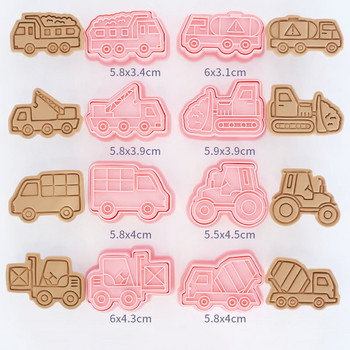 8 бр./компл. Инженерен камион Резачки за бисквитки Пластмасови 3D анимационни форми за пресовани бисквити Печат за бисквитки Кухня за печене на сладкиши Съдове за печене